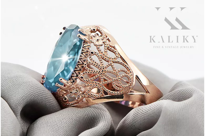 Original Vintage 14K Rose Gold Aquamarine Ring Vintage style vrc074r